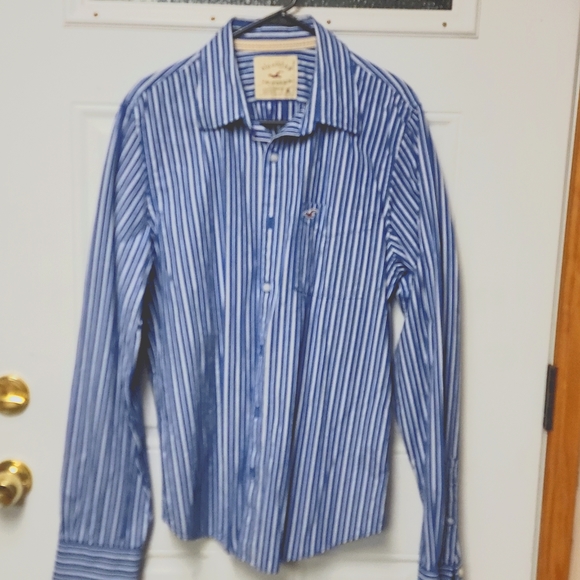 Hollister dress button up XL blue & white stripes fitted style - Picture 1 of 3